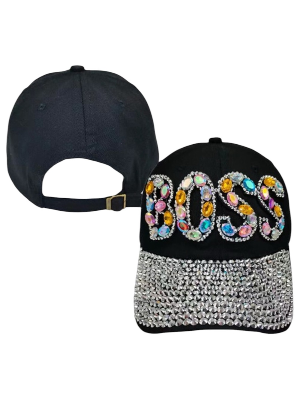 7142. Black Jeweled 'BOSS' Baseball Cap